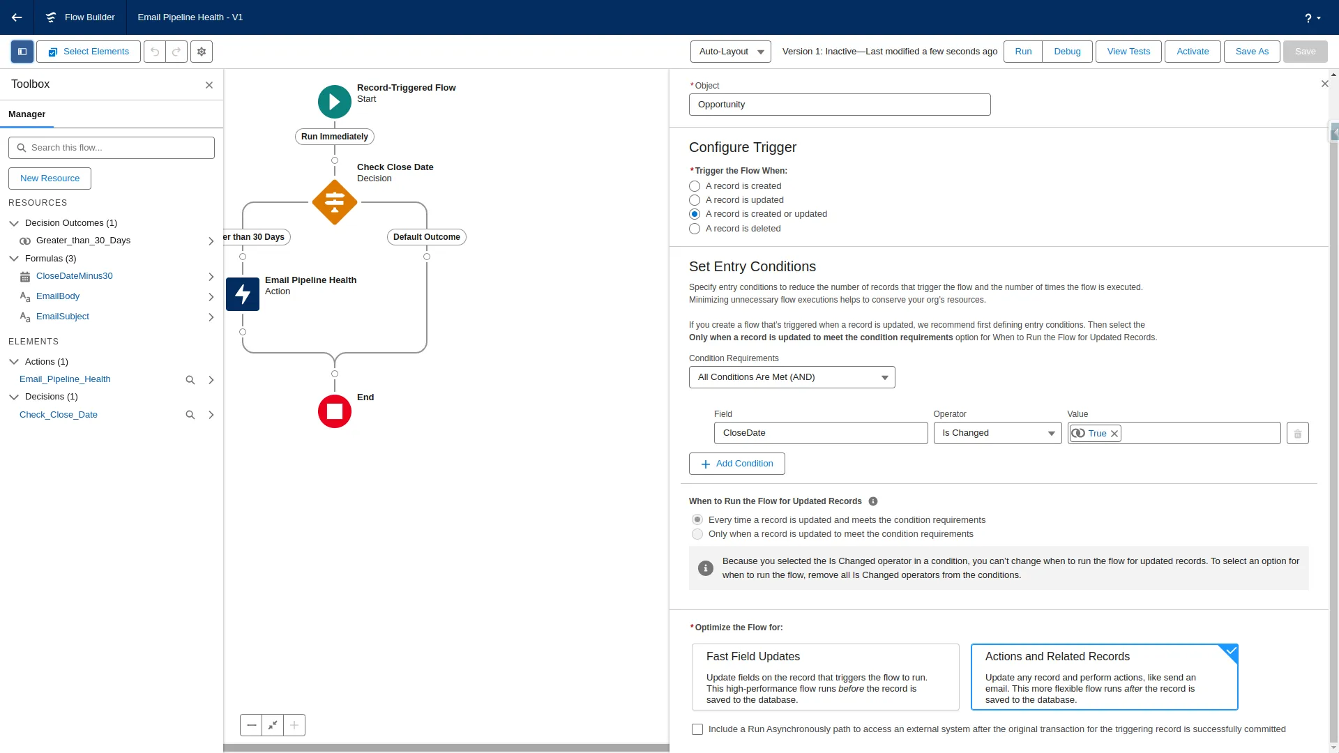 Flow example with toolbox open