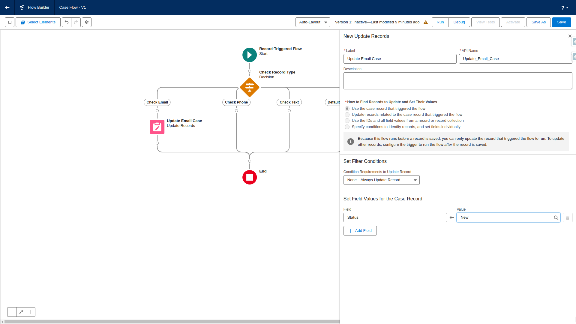 Map the status on the case record